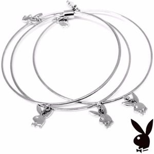 Playboy Bangle Bracelets Bunny Charms Platinum Plated NWT y2k NEW NWOT Authentic
